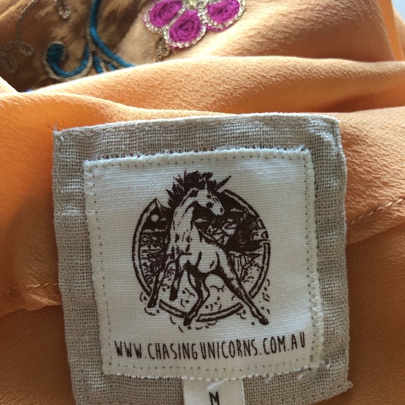 🧡Chasing Unicorns Stormy Weather embroidered silk slip dress apricot🧡 - Picture 9 of 10